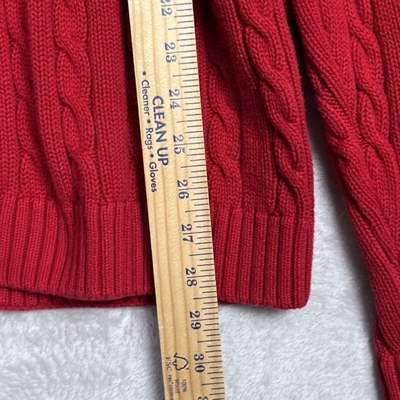 Chaps Cable Knit Sweater Large Mens Red Fisherman Y2K 90s Preppy Chunky Vintage - Picture 6 of 8